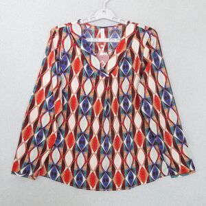 Jouica Blouse Womens S Geometric Print V Neck Long Sleeve Casual Stretch NWT